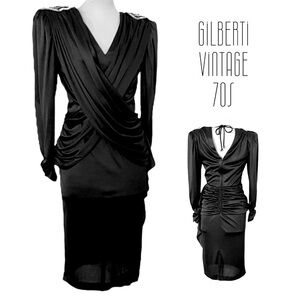 vintage 70s Gilberti black disco dress sequin trim size small